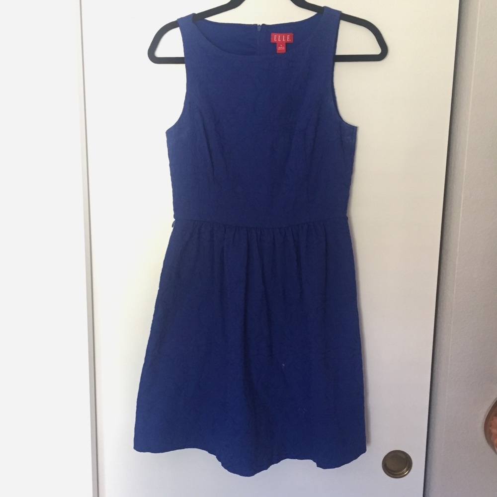 patterned royal blue a-line dress